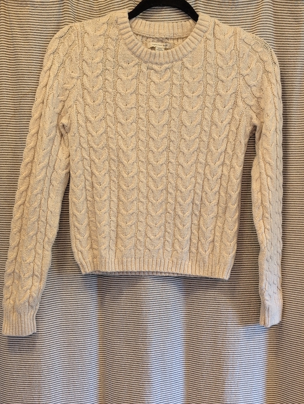 American Eagle Outfitters Cream Cable Knit Crewneck Sweater